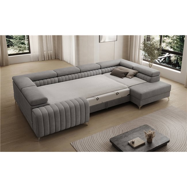 U-shaped sofa Eluis R, sleeping function, Monolith 85, velvet, grey, H92x347x202cm