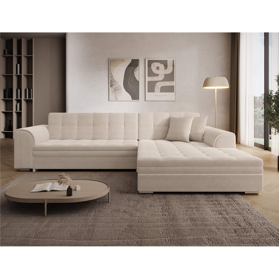 Nurgadiivan Erento R, pikendatav, Jarell 18, laineline samet, beež, H78x296x194cm