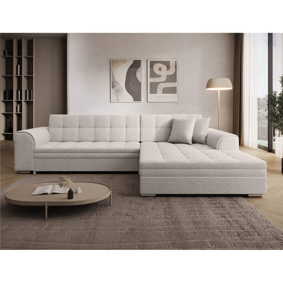 Угловой диван Erento R, раздвижной, Royal 01, букле, белый, H78x296x194cm