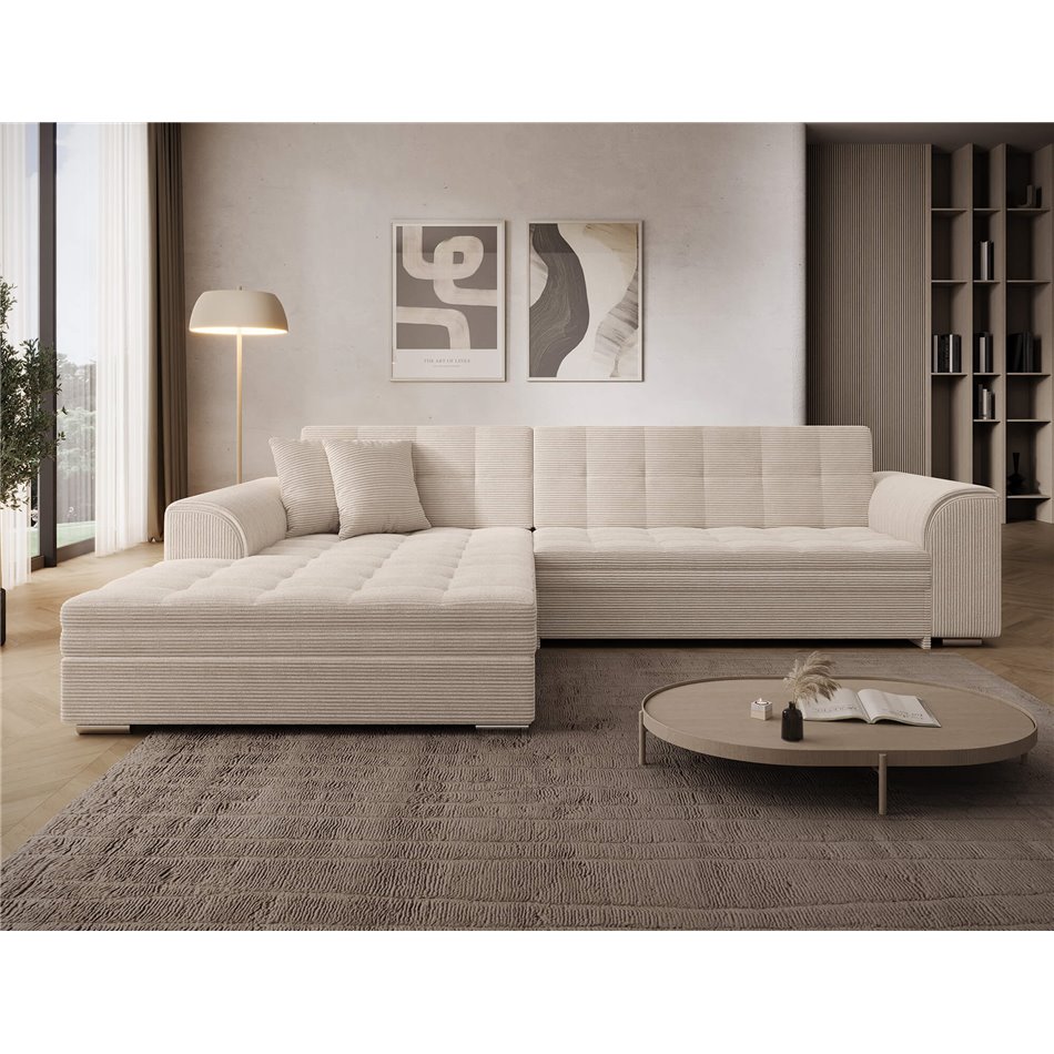 Nurgadiivan Erento L, pikendatav, Jarell 18, laineline samet, beež, H78x296x194cm