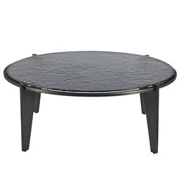 Coffee table Ebern ST, metal/glass, black, D106cm H40cm