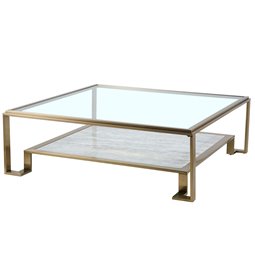 Coffee table Eda ST, metal/glass, champagne gold color/clear,120x120cm H40cm