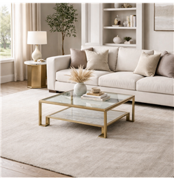 Kohvilaud Eda ST, metall/klaas, šampanjakuldne värv/läbipaistev, 120x120cm H40cm