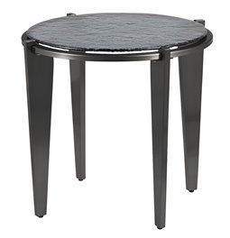 Side table Ebern ST, metal/glass, black, D56cm H50cm