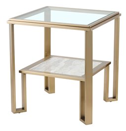 Side table Eda ST, metal/glass, champagne gold color/clear, 50x50cm H55cm
