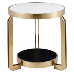 Külglaud Edingen ST, paagutatud kivi/metall, šampanjakuldne värv/valge/must, D55cm H55cm