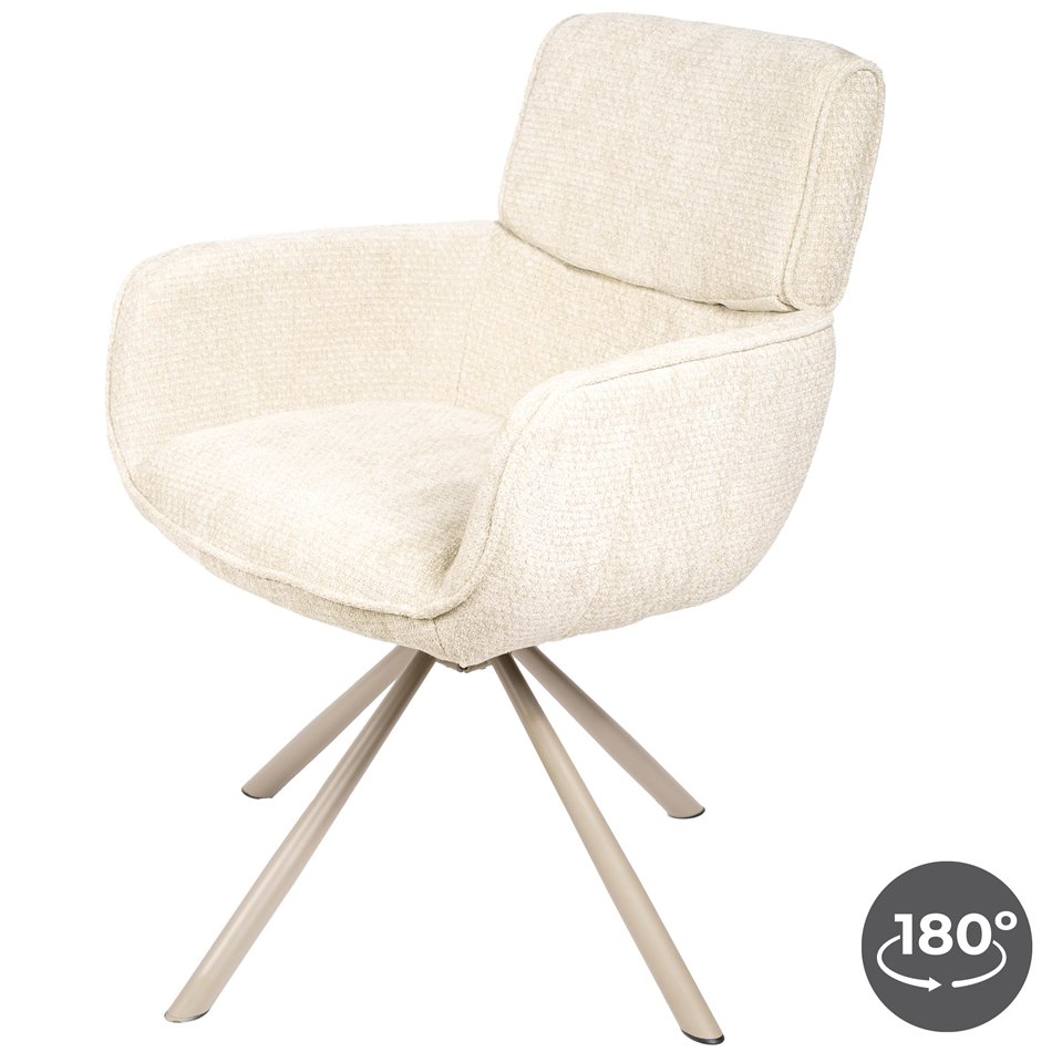 Dinning chair Lappi, rotatable 180 degrees, taupe/ivory, H86x65x61cm, seat height 50.5cm 