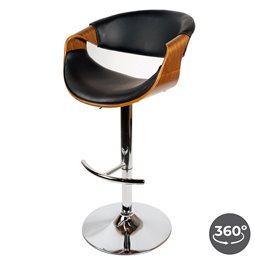Bar chair Saga, rotatable 360 degrees, walnut color/black, H87-107x53x52.5cm, seat height 61-81cm