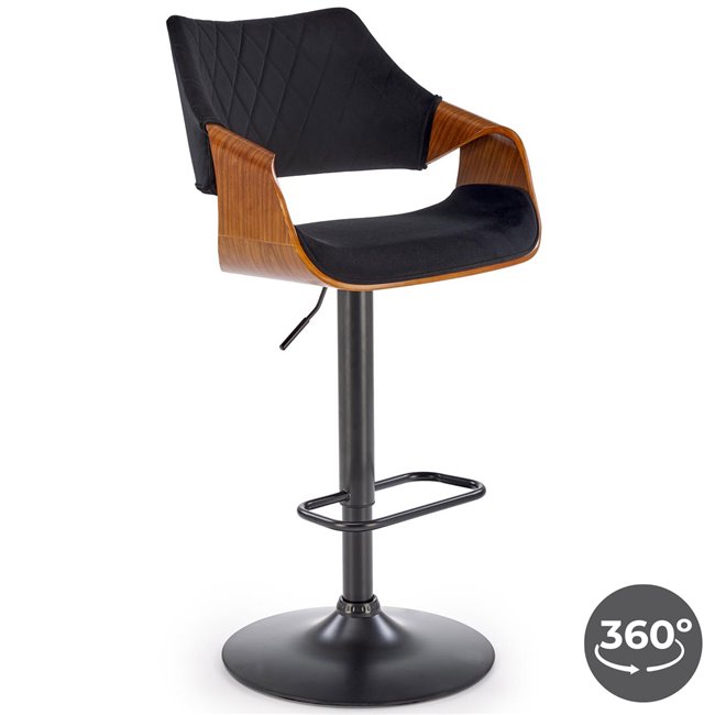 Baaritool H124, 360 kraadi pööratav, pähkel/must, H93-114x55x52cm