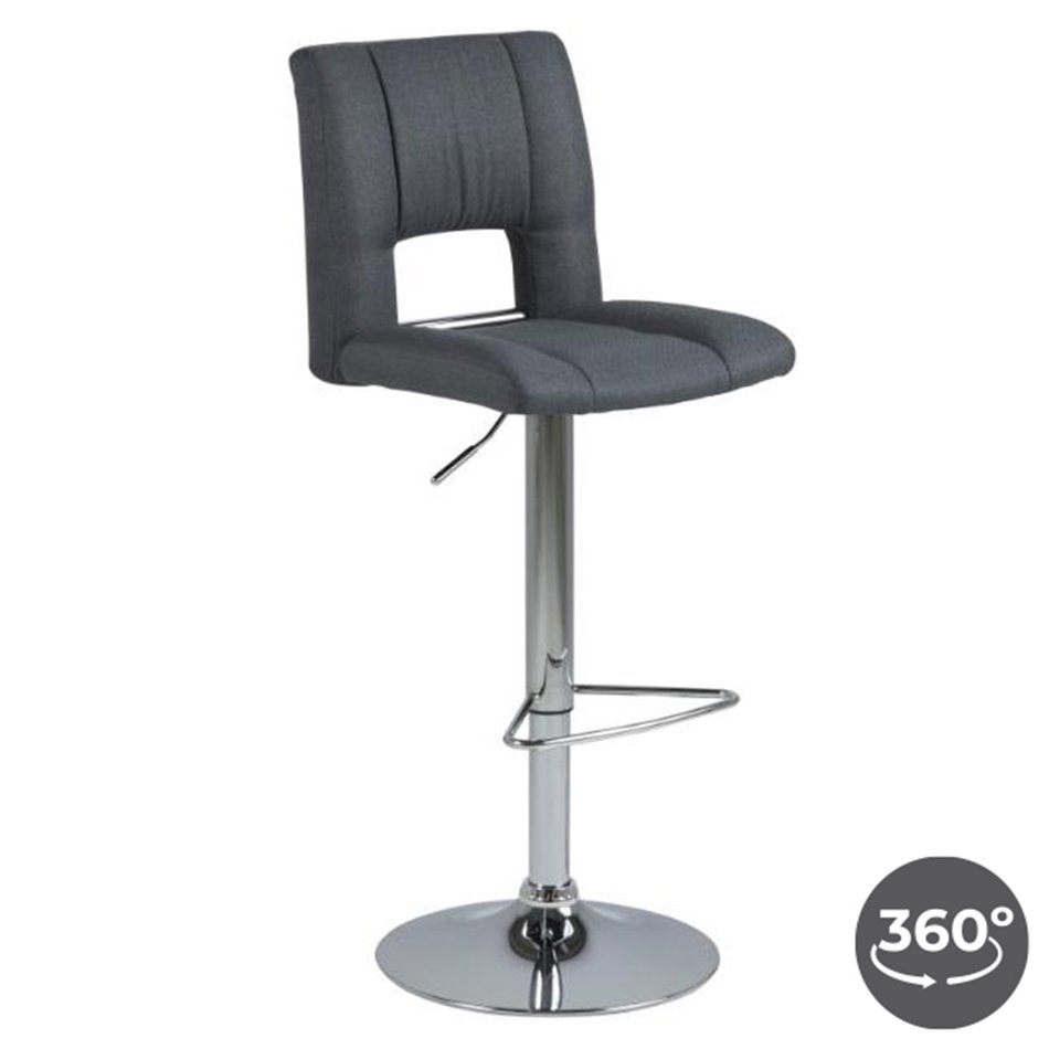 Bar stool Asylva, rotatable 360 degrees, dark grey, H115x41.5x52cm, seat height 62-83cm
