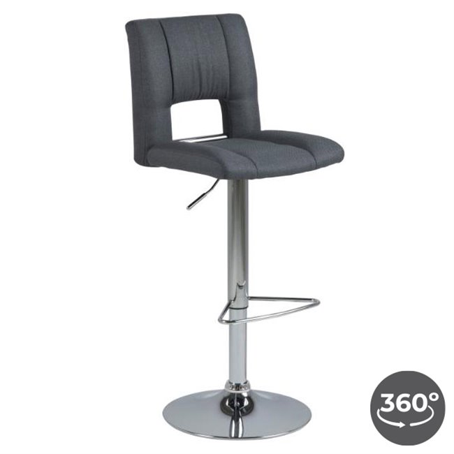 Bar stool Asylva, rotatable 360 degrees, dark grey, H115x41.5x52cm, seat height 62-83cm