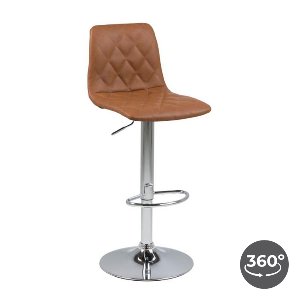 Bar stool Amu, rotatable 360 degrees, brown, H110x40x48.5cm, seat height 61-82cm