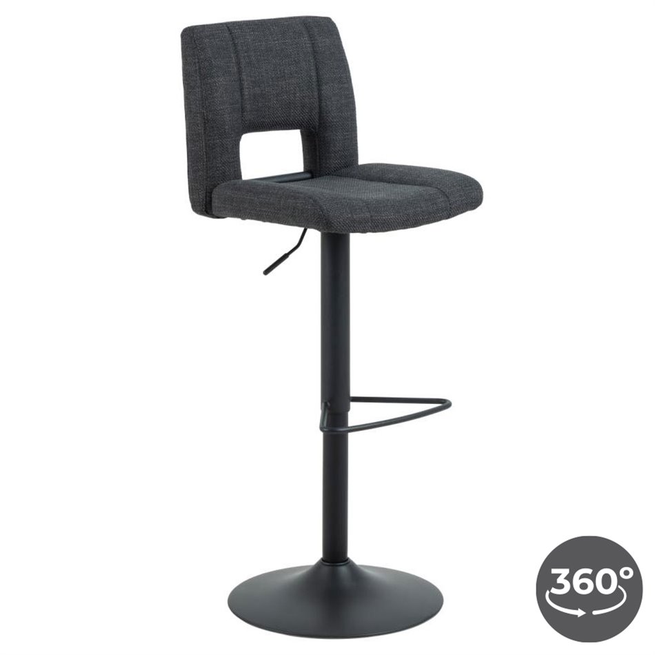 Bar stool Asylva, rotatable 360 degrees, grey, H115x41.5x52cm, seat height 62-83cm