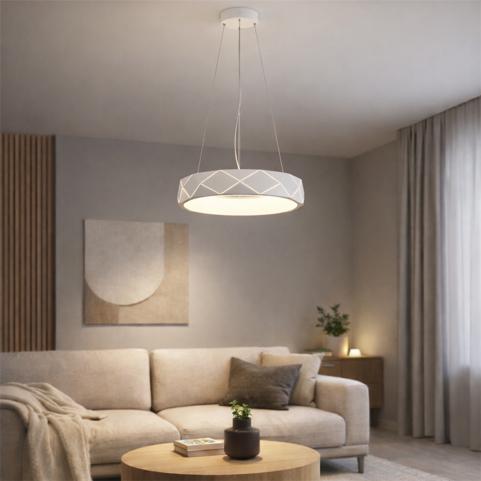 Pendant lamp Rully white, H18-110cm, D50cm, LED 28.8W, 3000K, 2300lm