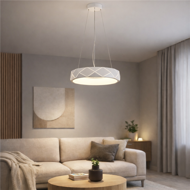 Pendant lamp Rully white, H18-110cm, D50cm, LED 28.8W, 3000K, 2300lm