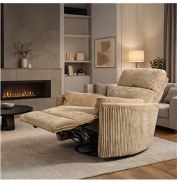 Electric recliner/rocking chair Hoka 02, light brown, rotatable 180 degrees, H89-106x101x98-168cm, seat height 50-57cm