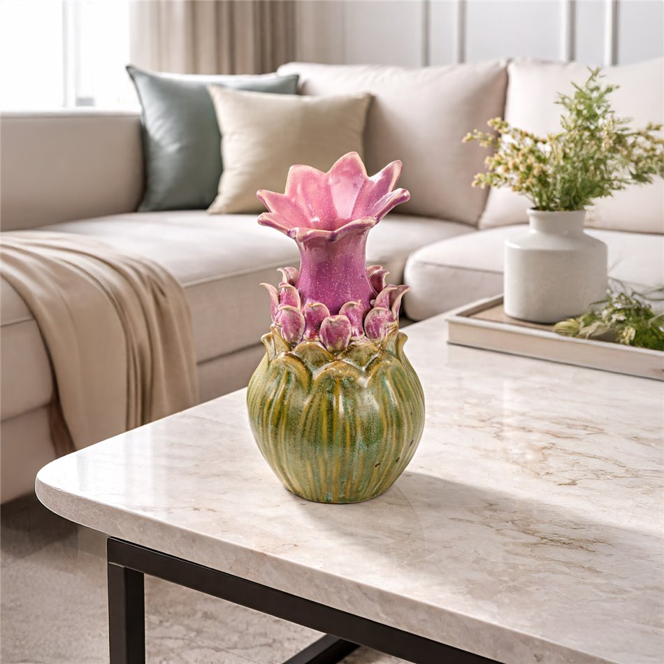 Vaas Pink, keraamika, roheline/roosa, H27.5x14.5x14.5cm