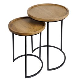 Side table set 2 Sagen, mango wood/metal, D40cm H55cm, D34cm H46cm