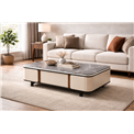 Coffee table Saraso, MDF/walnut veneer/marble/metal, 130x70cm H40cm