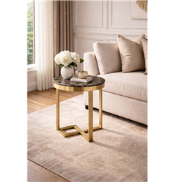 Приставной столик Ediston ST, искусственный мрамор/нержавеющая сталь, D50cm H55cm