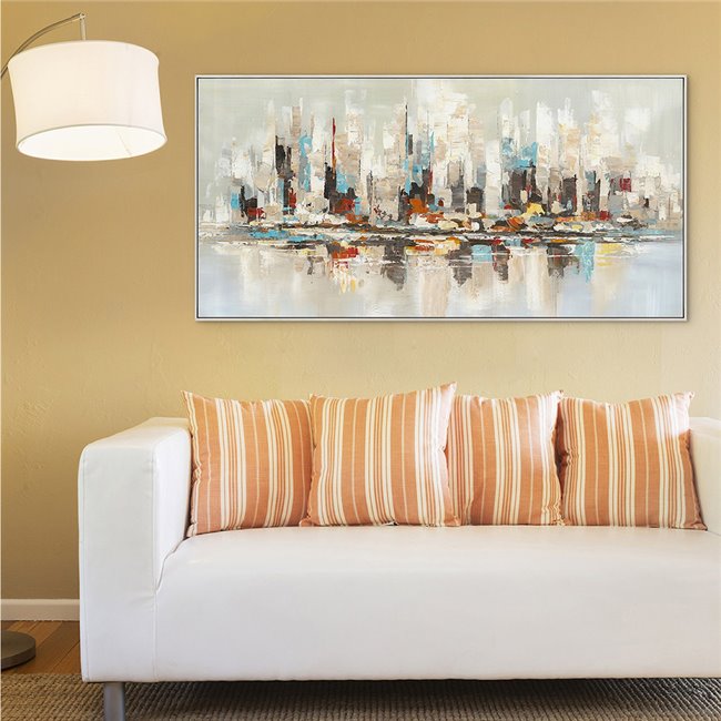 Lõuendimaal Orange and Teal Skyline, 70x140cm