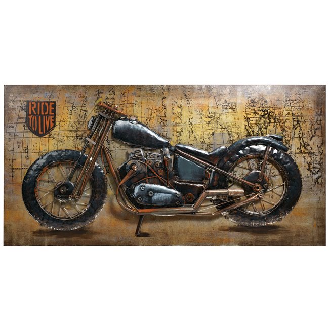Seinadekoor Black Motocycle, metallist, 140x70cm