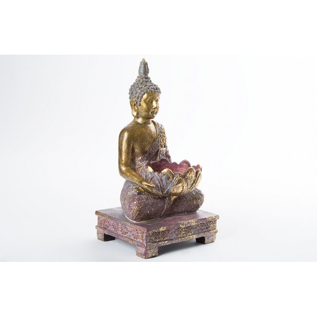 Tealight holder Buddha, golden glitter, 10x18x9cm
