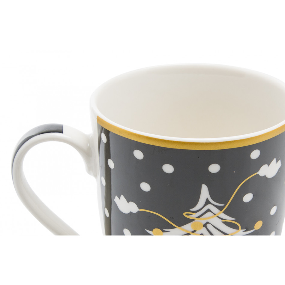 Mug Christmas tree,  porcelain, black, 11x10x8cm, 300ml