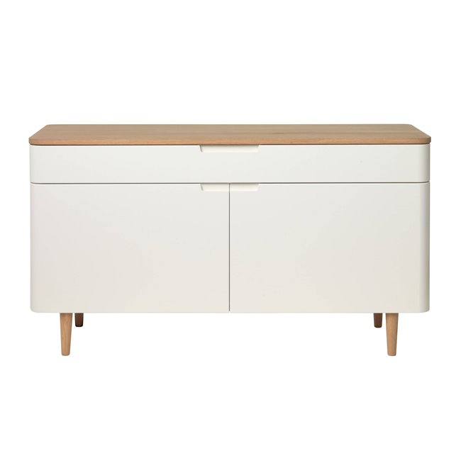 Sideboard Unalfi, white/natural color, oak veneer/MDF, H76x140x44cm
