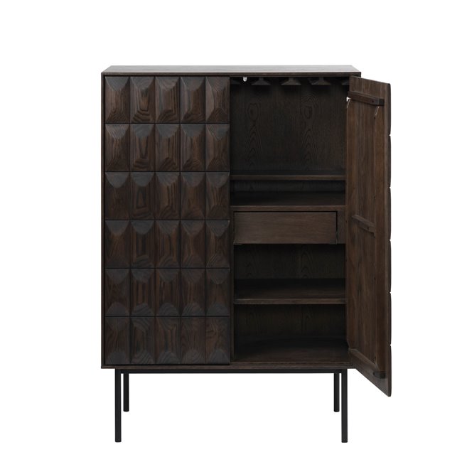 Cabinet Ulatin, dark espresso color, oak veneer/solid oak, H130x90x45cm