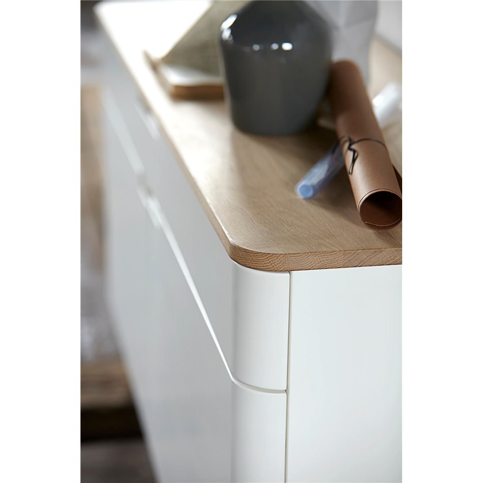 Sideboard Unalfi, white/natural color, oak veneer/MDF, H76x140x44cm