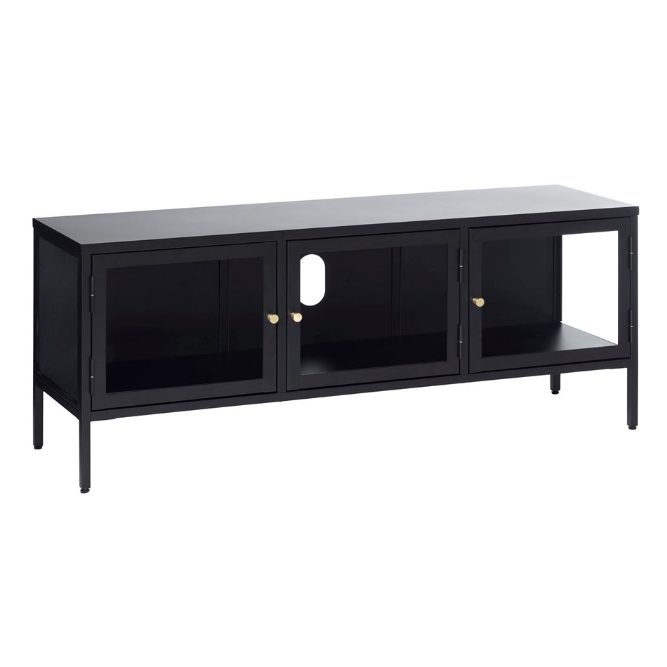 TV table Ukarmel, black, steel/tempered glass, H52x132x40cm