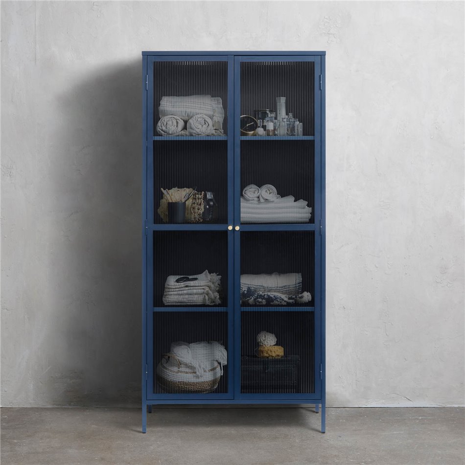 Display cabinet Unbronk, dark blue, metal/steel/glass, H190x90x40cm
