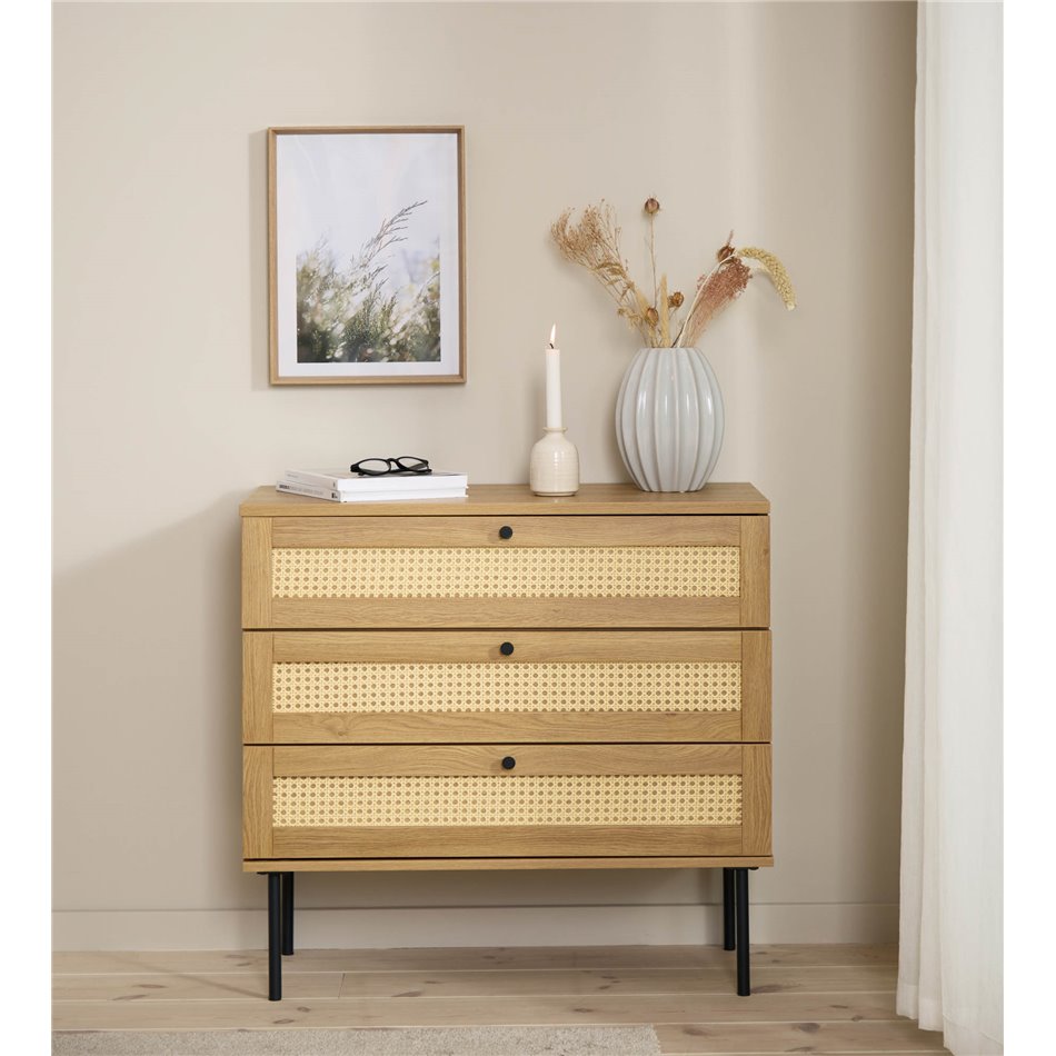 Chest of drawers Usakola, natural, MDF/metal, H75x80x40cm