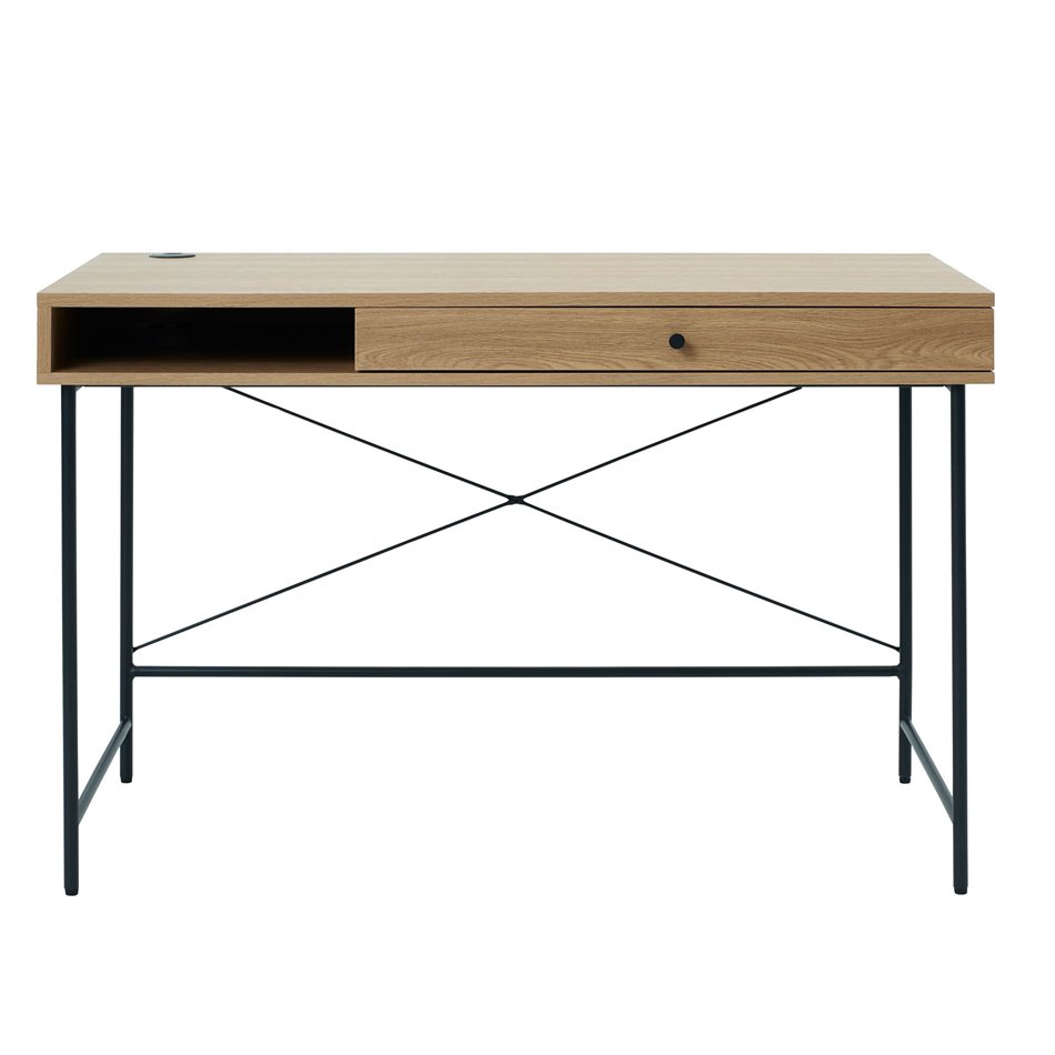 Office table Usakola, natural/black, MDF/metal, H76x120x60cm