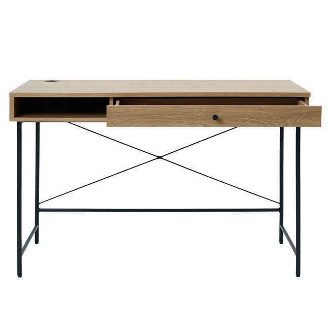 Office table Usakola, natural/black, MDF/metal, H76x120x60cm