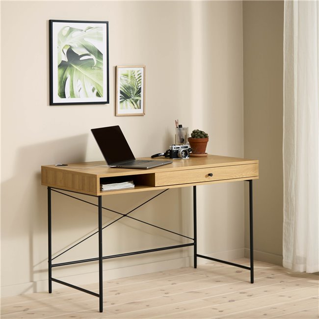 Office table Usakola, natural/black, MDF/metal, H76x120x60cm