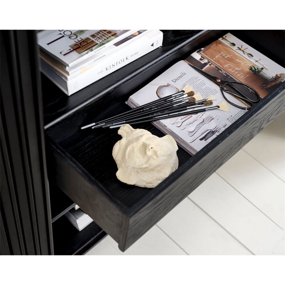 Cabinet Usien, black, oak veneer/solid oak, H125x110x45cm
