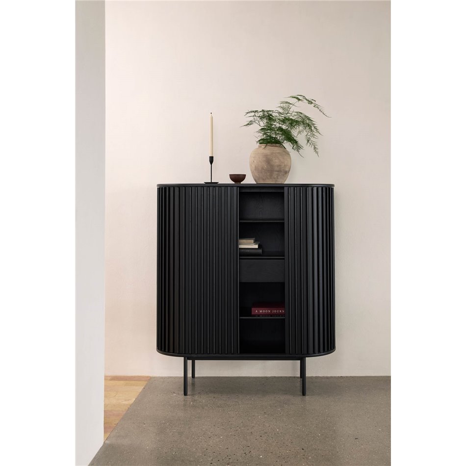 Cabinet Usien, black, oak veneer/solid oak, H125x110x45cm