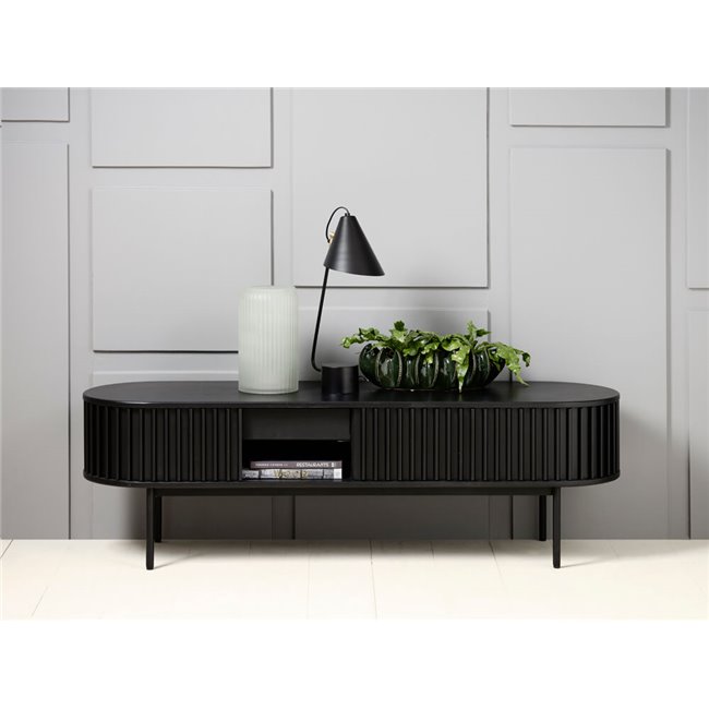 TV table Usien, black, oak veneer/solid oak, H48x160x45cm