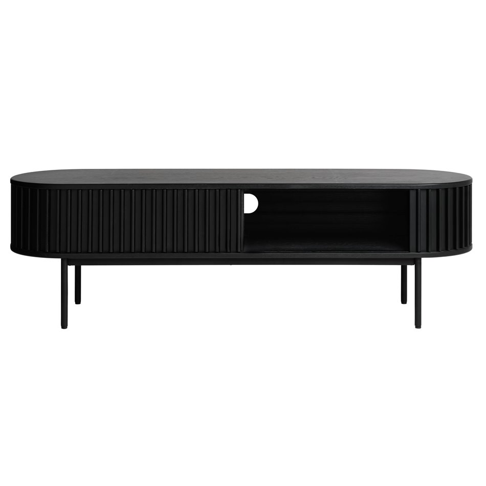 TV table Usien, black, oak veneer/solid oak, H48x160x45cm