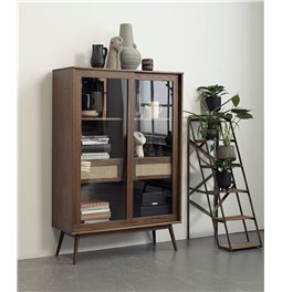 Vitriinkapp Ubarali, tumedat tooni tammevineer/MDF/klaas, H160x110x40cm