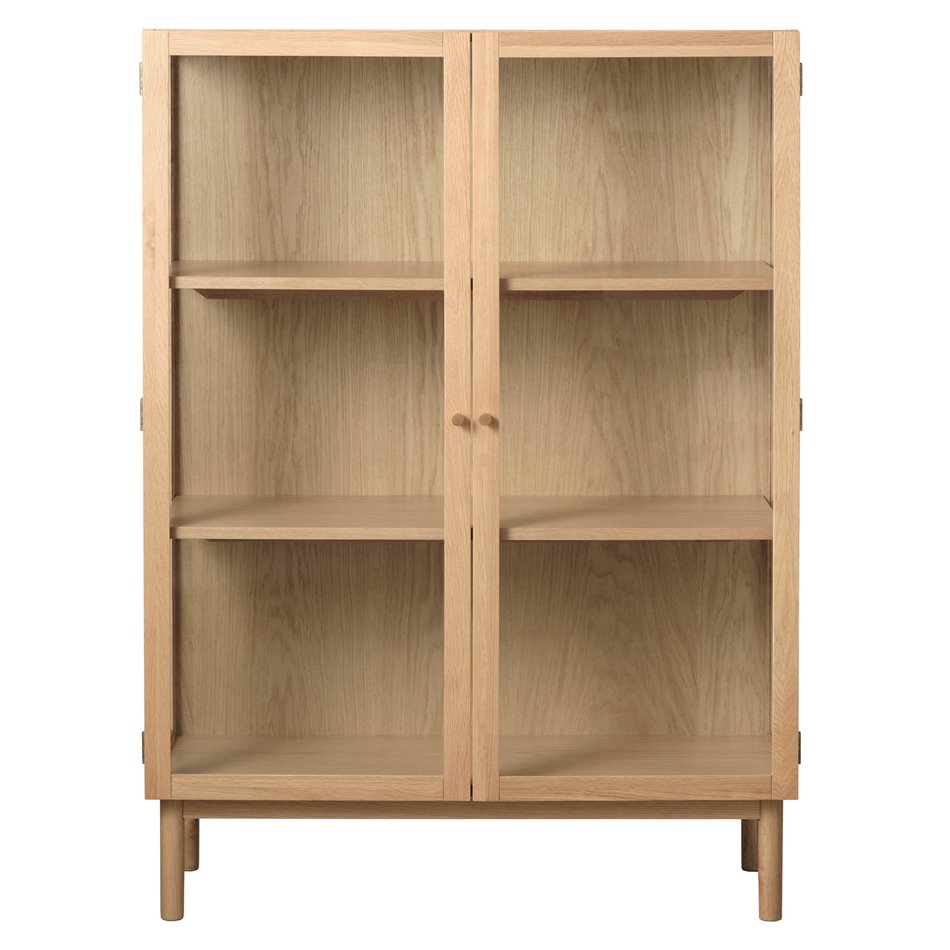 Шкаф Unelba, натурального цвета, закаленное стекло/MDF/дубовый шпон, H140х100х40см