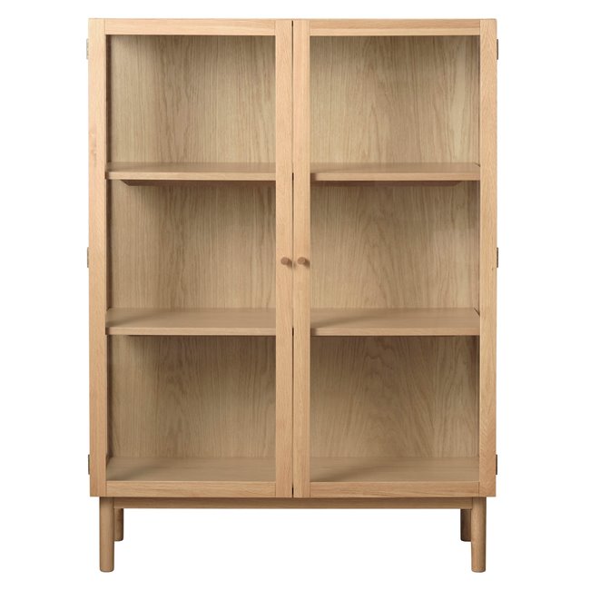 Шкаф Unelba, натурального цвета, закаленное стекло/MDF/дубовый шпон, H140х100х40см