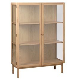 Шкаф Unelba, натурального цвета, закаленное стекло/MDF/дубовый шпон, H140х100х40см