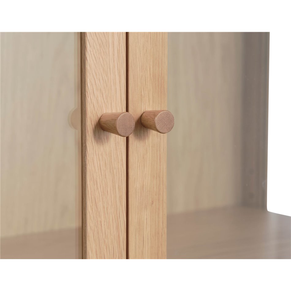 Шкаф Unelba, натурального цвета, закаленное стекло/MDF/дубовый шпон, H140х100х40см