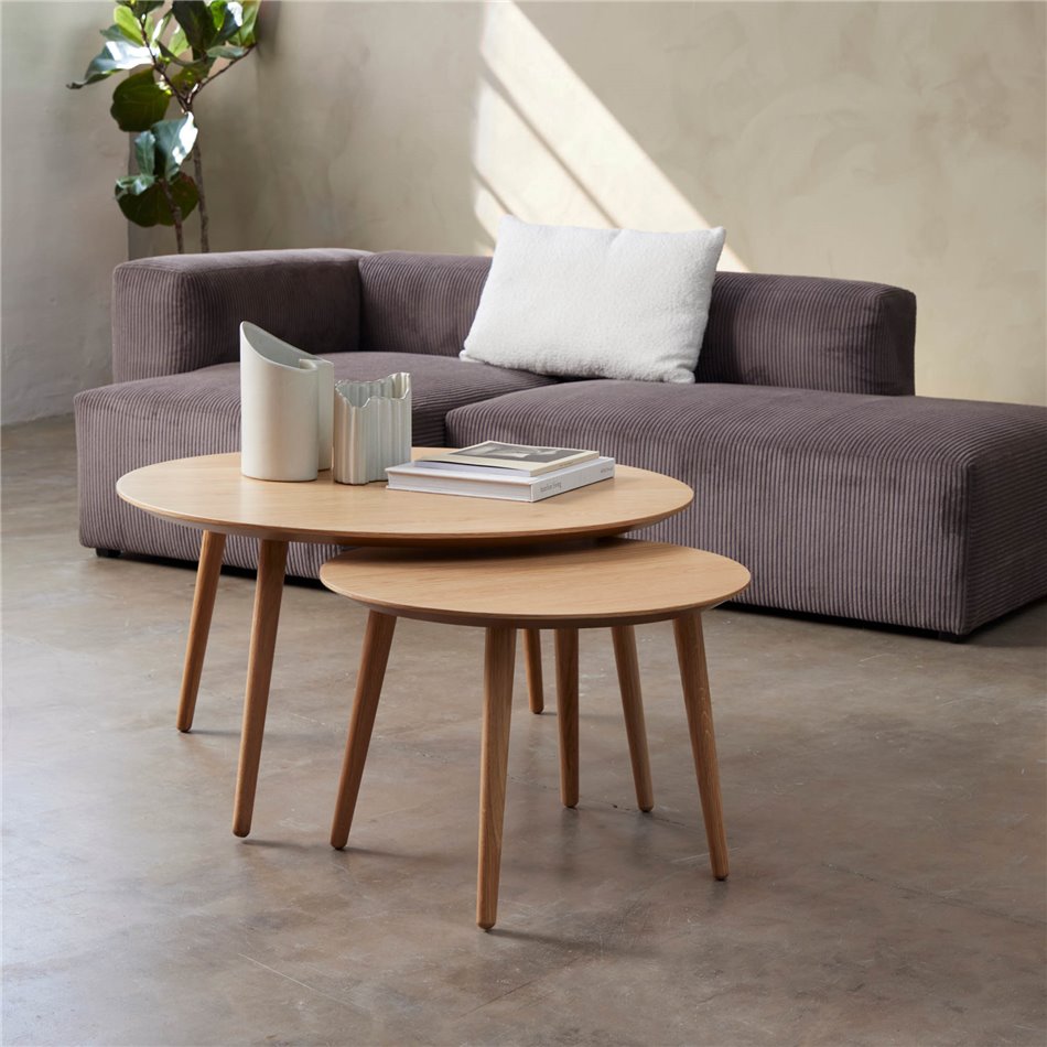 Kohvilaua komplekt Unada, naturaalne värv, MDF/tammespoon, H41xD58cm, H45xD88cm