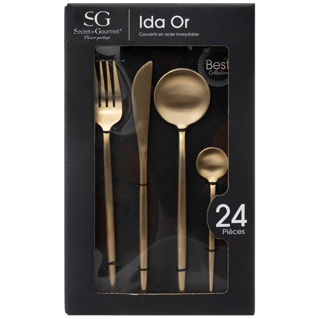 Söögiriistade komplekt 6 inimesele Ida Gold, 24 tk., kuldne värv, H27.5x16.9x6.5cm