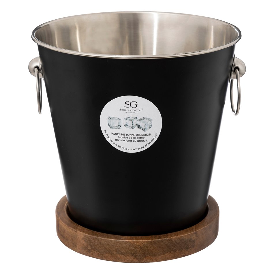 Champagne cooling bucket 4.2L, with mango wood pad, H22x21x21cm