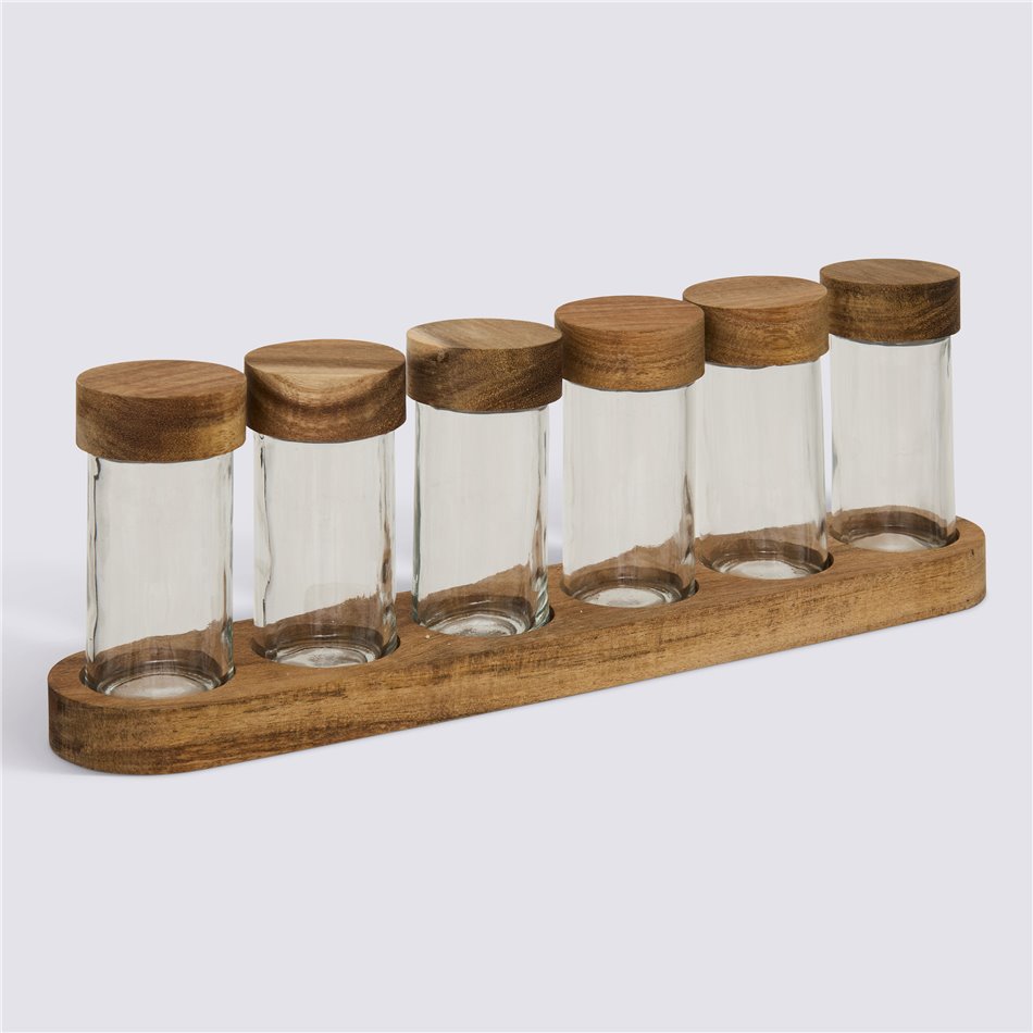 Vürtspurgid 6 tk alusega, akaatsiapuit/klaas, H11x34.5x6.5cm
